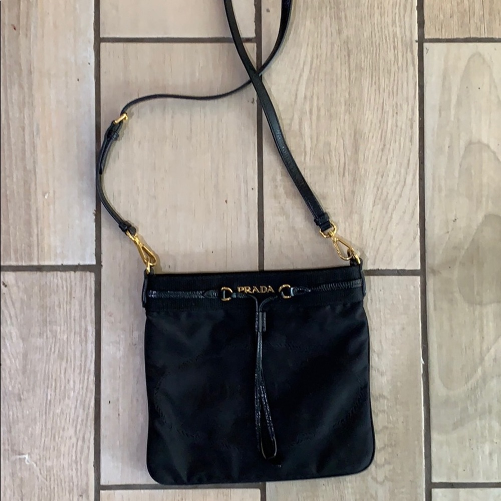 PRADA BLACK W GOLD MESSENGER BAG - MINT CONDITION